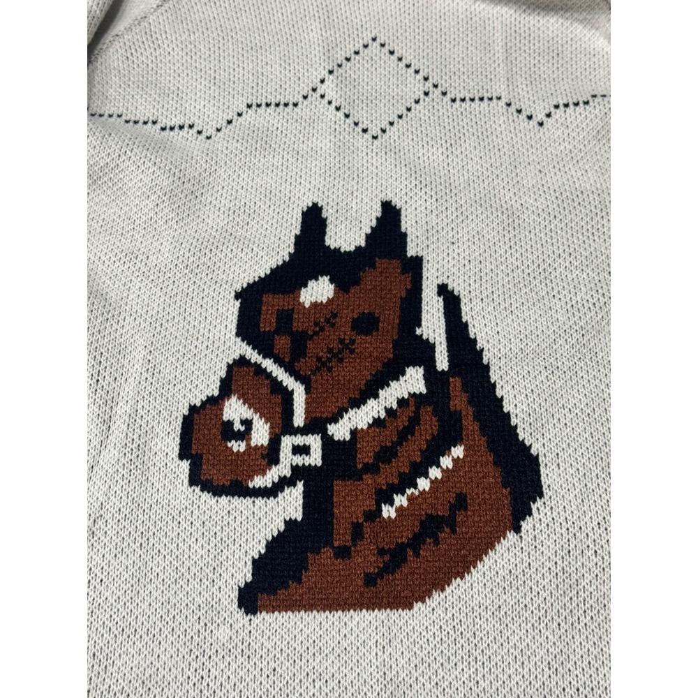 Panache Apparel Horse Knit Cardigan Sweater Cream Brown XL Shawl Collar Western - Picture 5 of 10